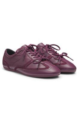 hugo suede-trim trainers in nappa leather - dark purple women's sneakers size 9
