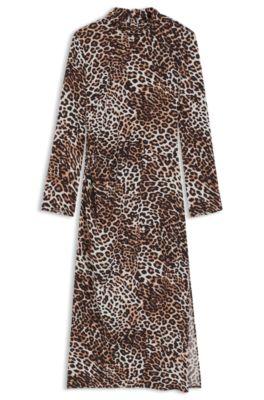 hugo tie-collar dress with leopard print - patterned women's day dresses size 4