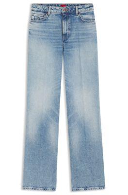 hugo wide-leg jeans in blue stretch denim - blue women's pants size 27/32