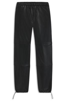 hugo wide-leg parachute trousers in faux leather - black women's pants size 4