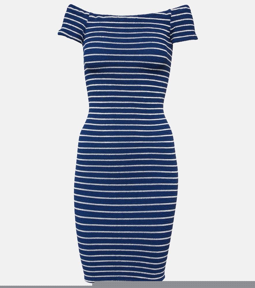 hunza g grace striped off-shoulder midi dress