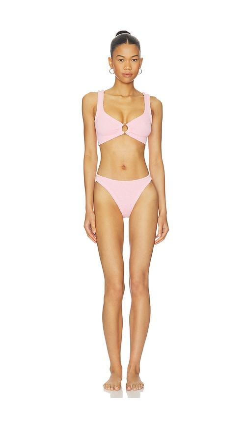 hunza g julia bikini set with gold hoop in pink.