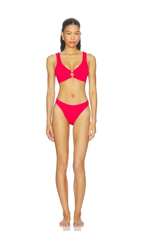 hunza g julia bikini set with gold hoop in red.