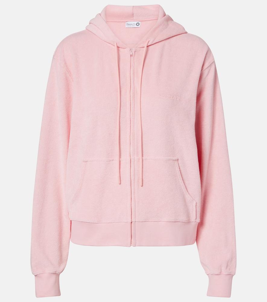 hunza g logo cotton terry zip-up hoodie