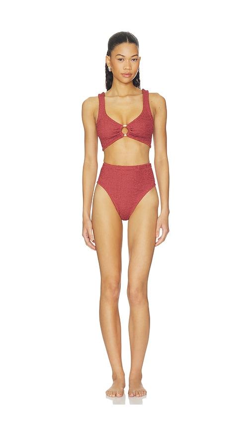 hunza g nadine bikini set with gold hoop in brick.