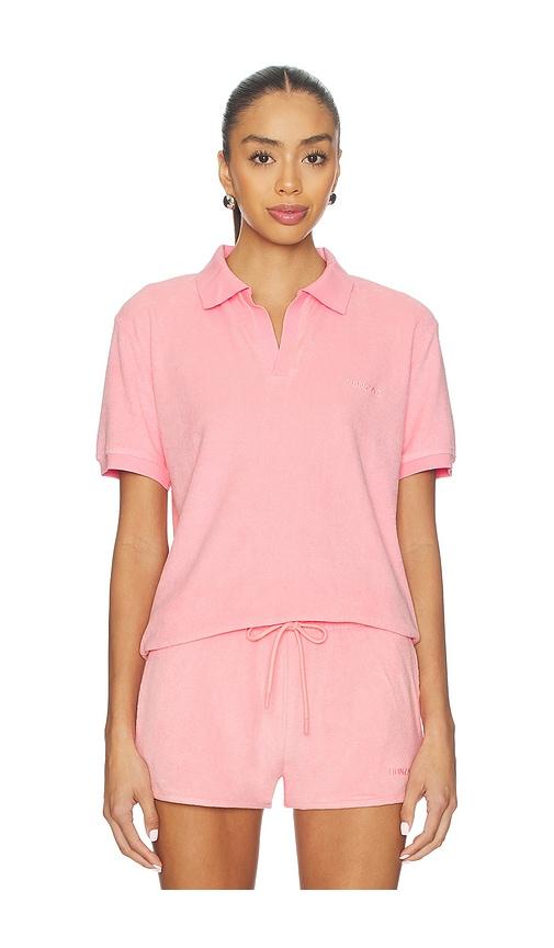 hunza g towelling embroidered polo in pink. - size l (also in m)