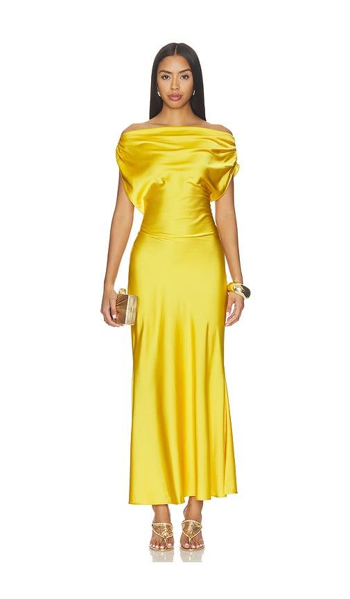 i.am.gia kahlo satin maxi dress in yellow. - size m (also in xs, s)
