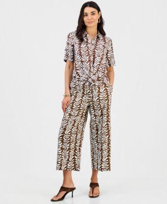 i.n.c. international concepts petite printed twist hem top wide leg pants macys exclusive