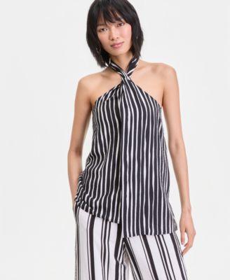 i.n.c. international concepts womens striped twist front halter top macys exclusive