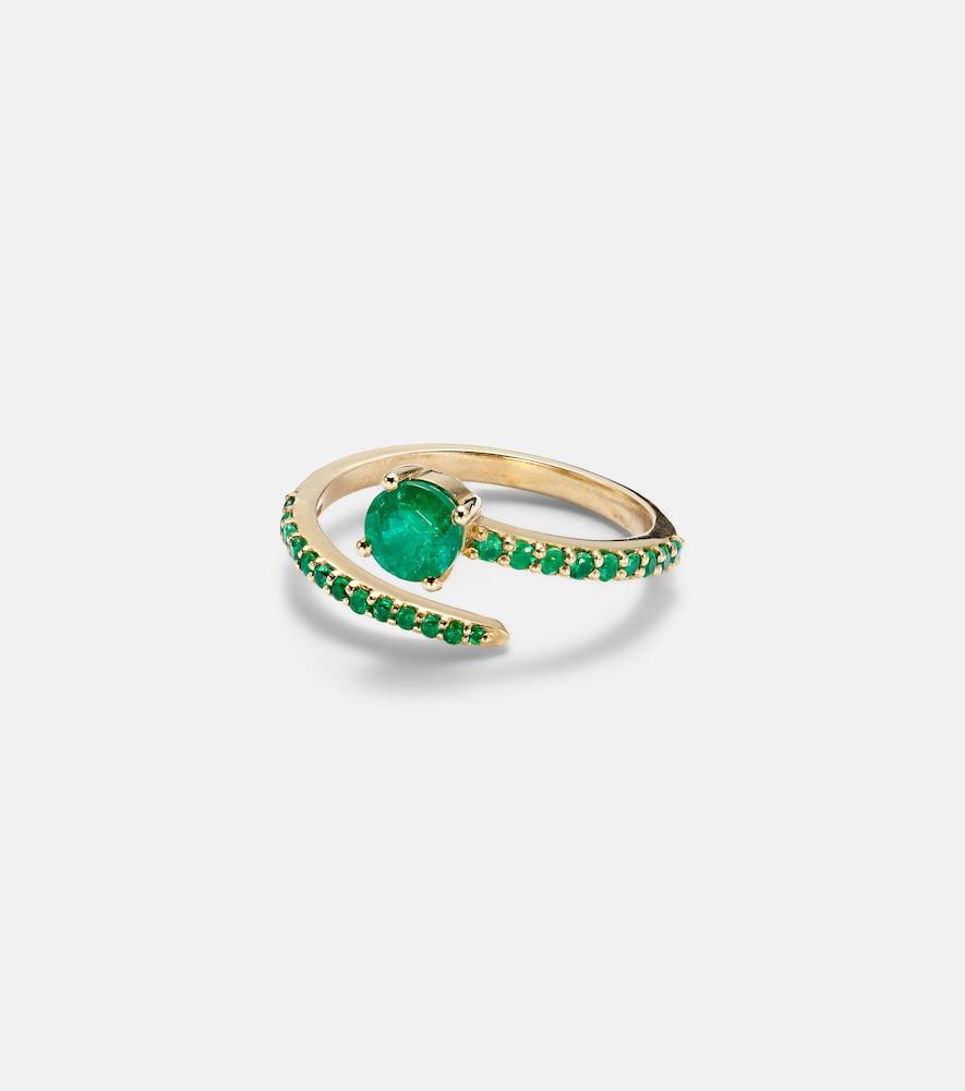 ileana makri grass seed 18kt yellow gold ring with emeralds