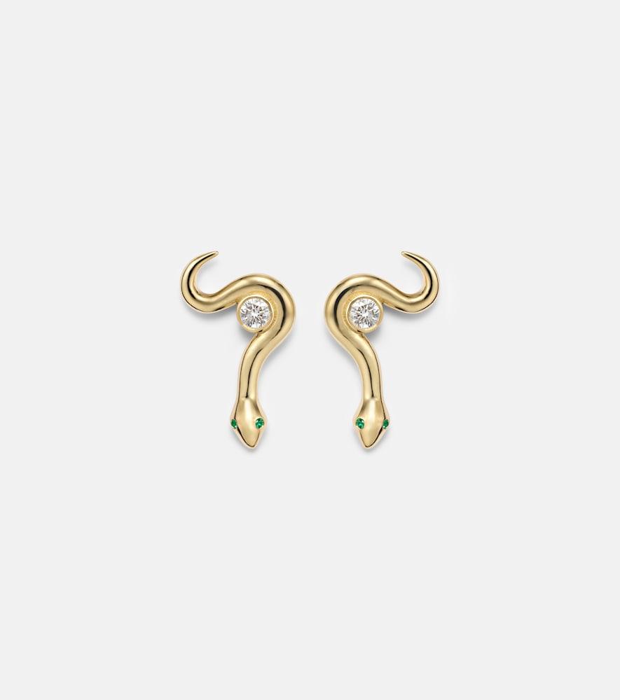 ileana makri serpent nest 18kt gold earrings with diamonds and emeralds