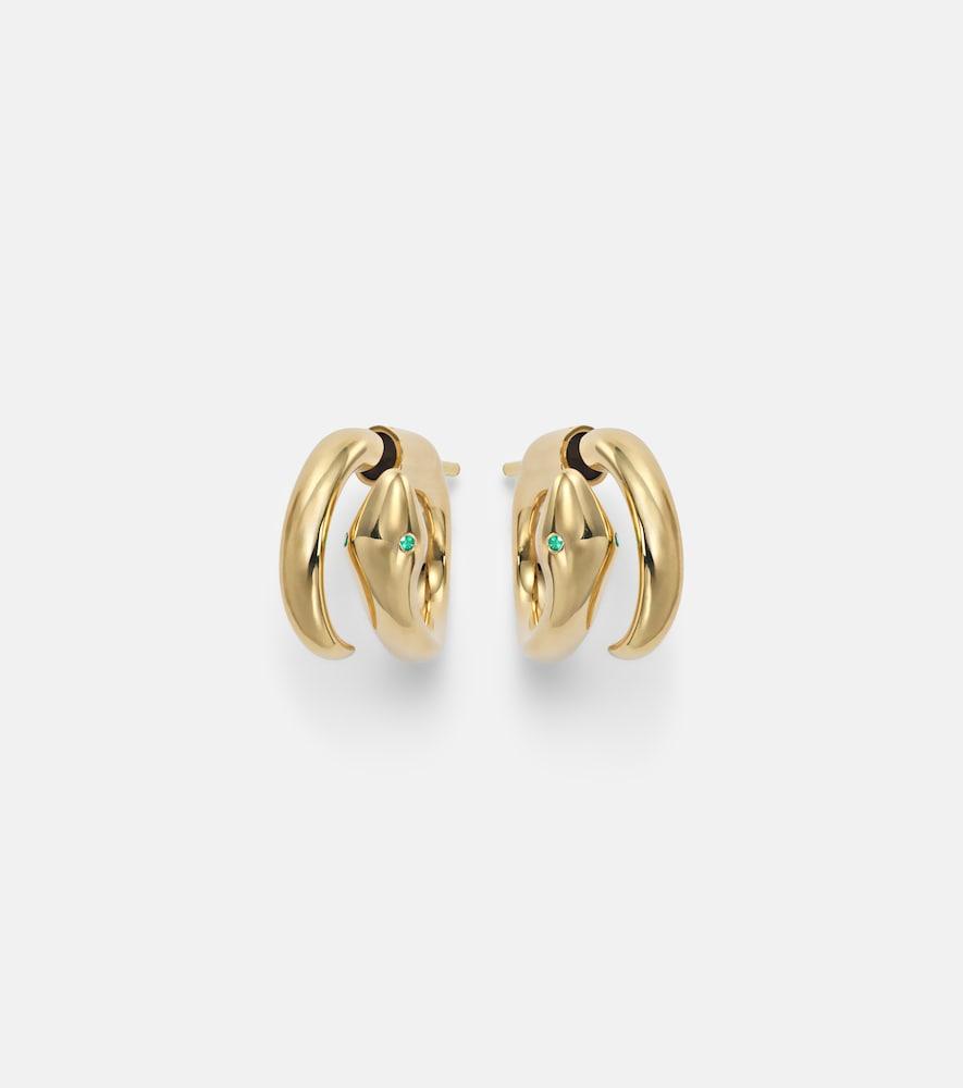 ileana makri spiral cobra 18kt gold earrings with emeralds