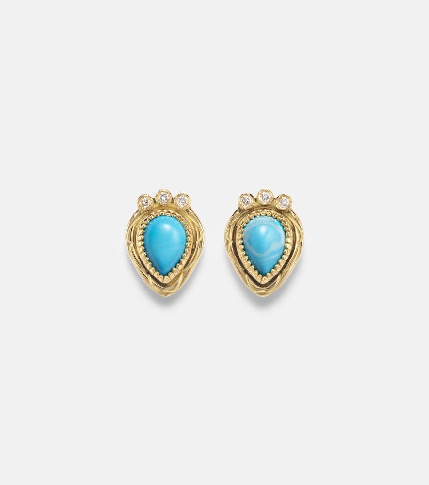 ileana makri tiara 18kt gold drop earrings with diamonds and turquoise