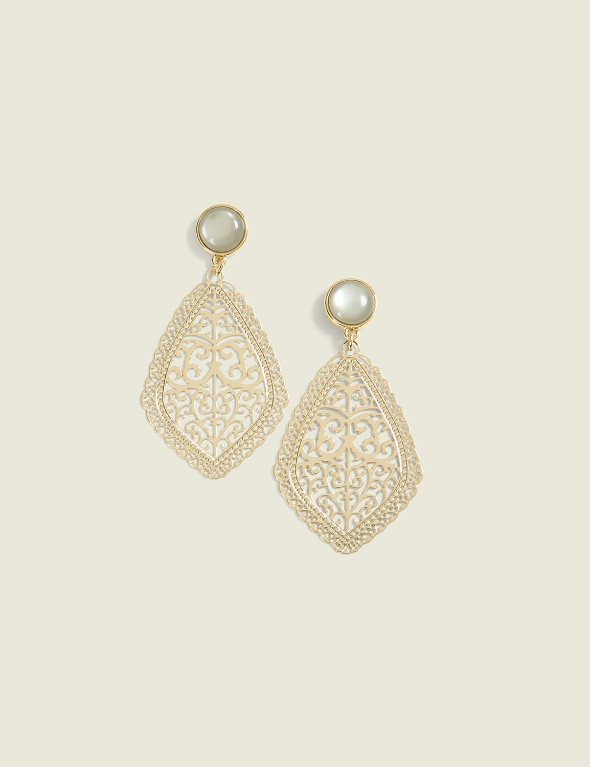 imitation stone filigree drop earrings