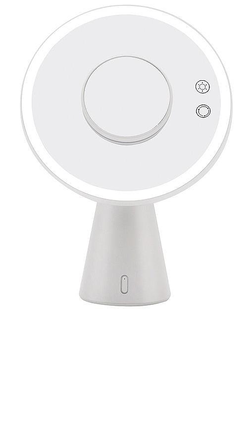 impressions vanity luna makeup mirror and night lamp with bluetooth speakers in white.