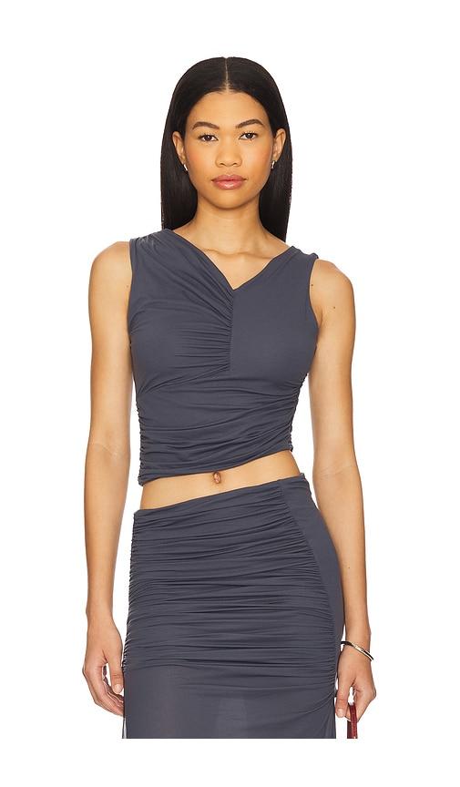 indah ari solid v neck top in grey. - size s (also in xs)