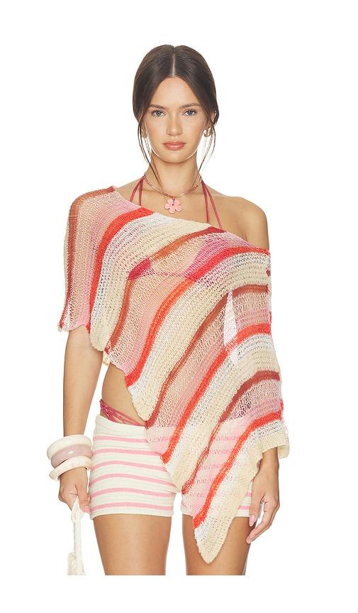 indah gia stripe handknit shawl in pink. - size l (also in xs, s, m)