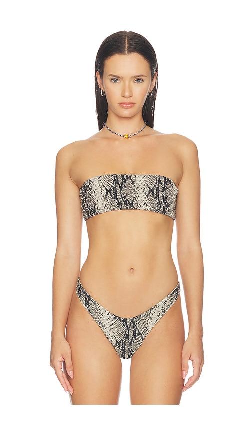 indah hall printed bandeau bikini top in black & white. - size m (also in xs, s)