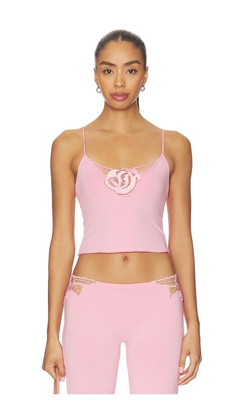 indah ruby solid tank top with embroidered rose kerawang detail in pink. - size l (also in s, xs, m)