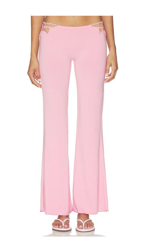 indah valentina solid low rise long pant with embroidered rose kerawang detail in pink. - size l (also in m, s, xs)