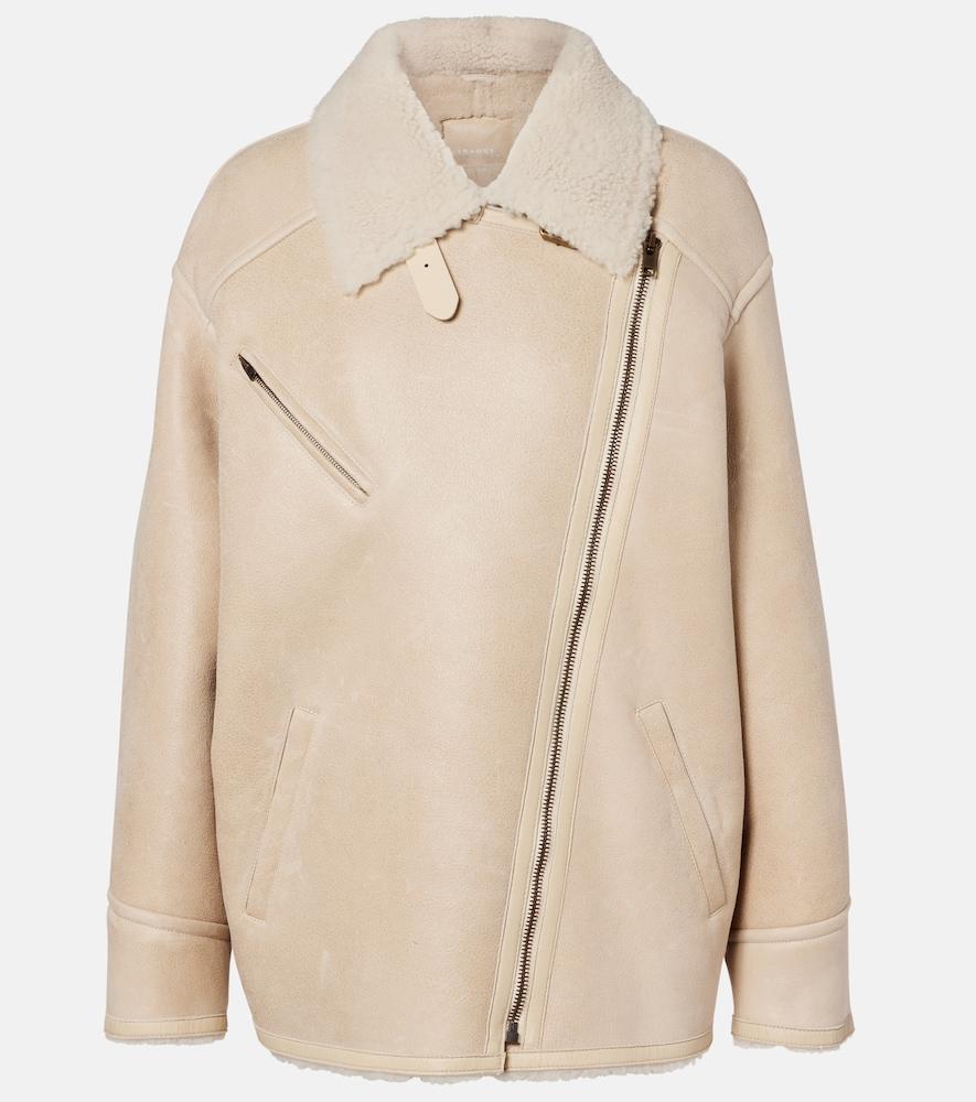 isabel marant adelina shearling-trimmed leather jacket