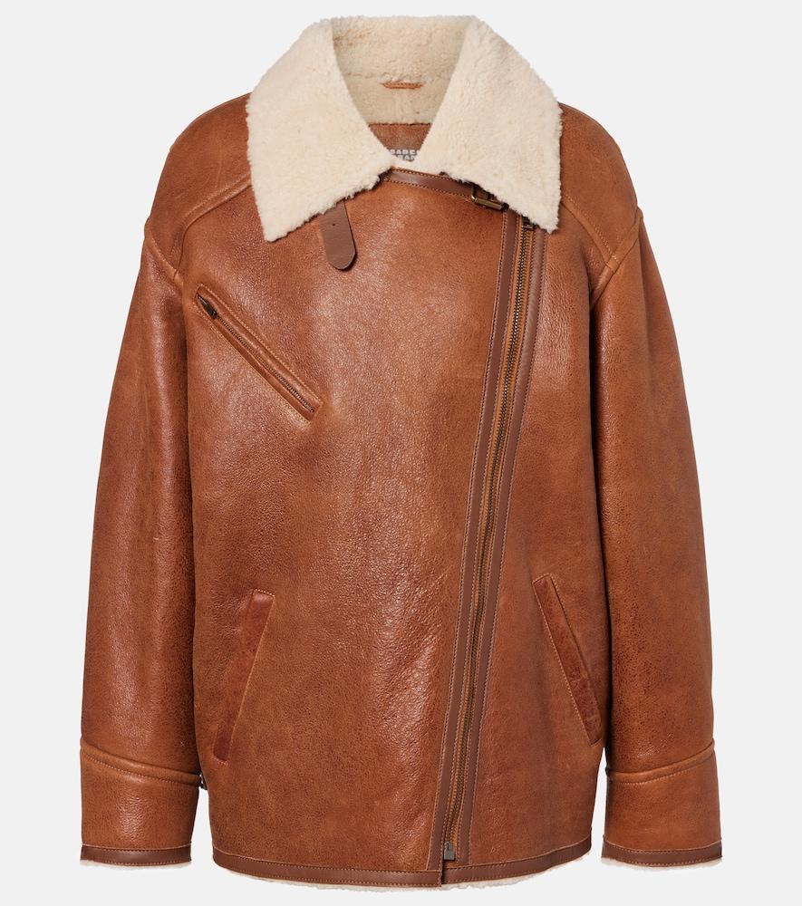 isabel marant adelina shearling-trimmed leather jacket