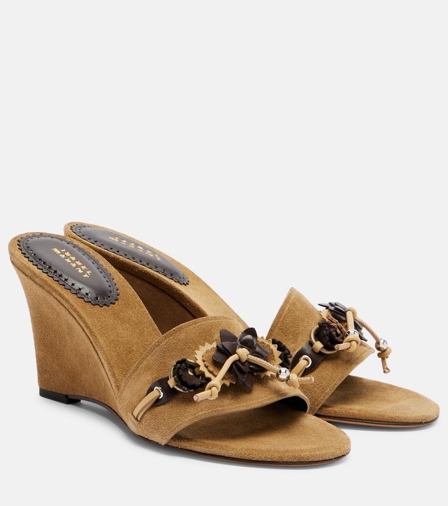 isabel marant anee embellished suede wedge mules