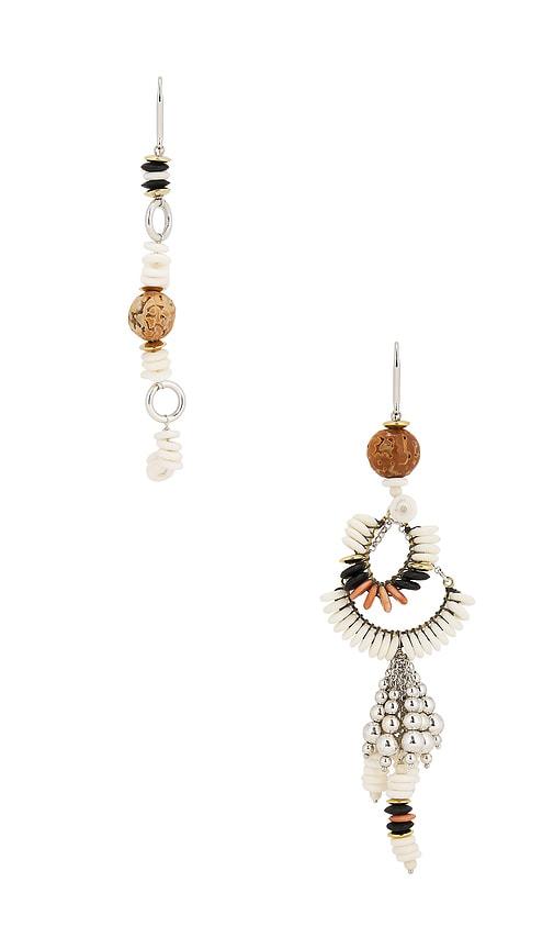isabel marant asymmetric earrings in metallic silver.