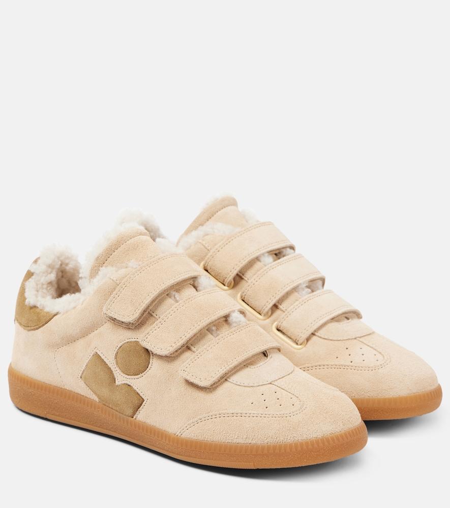 isabel marant beth shearling-trimmed leather sneakers