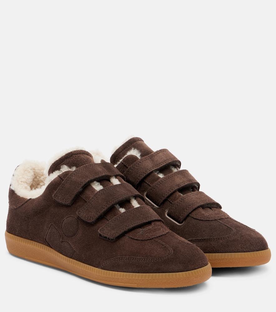 isabel marant beth shearling-trimmed suede sneakers