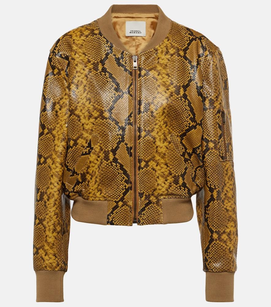 isabel marant cerem snake-effect leather bomber jacket