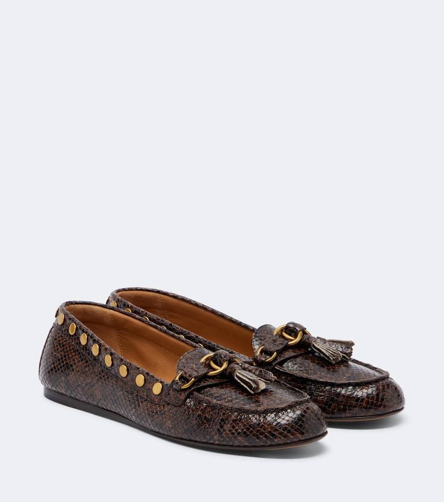 isabel marant faxel snake-effect studded leather loafers