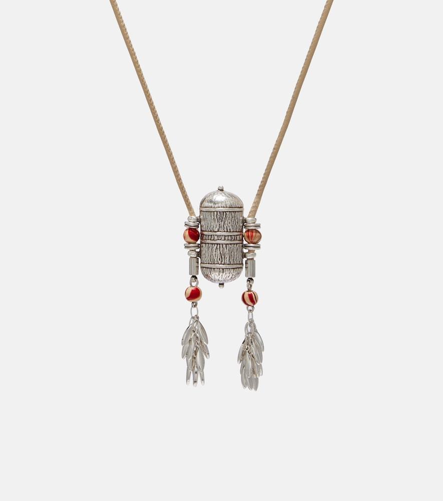 isabel marant janis beaded leather-trimmed pendant necklace