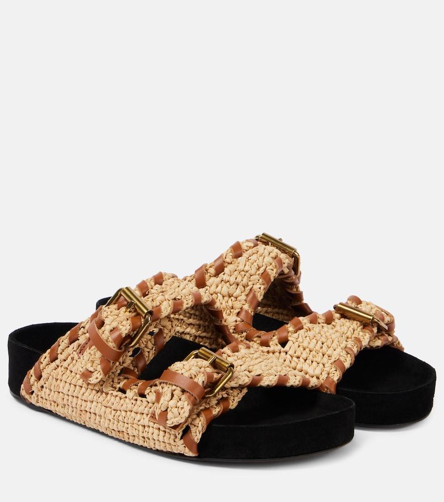 isabel marant lennyo leather-trimmed raffia sandals