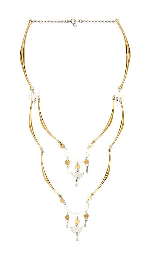 isabel marant long necklace in metallic gold.