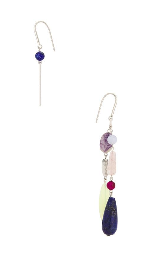 isabel marant mahi asymmetric earrings in metallic silver,blue.