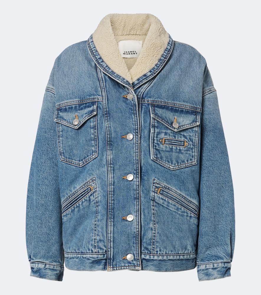 isabel marant pimia fleece-trimmed denim jacket