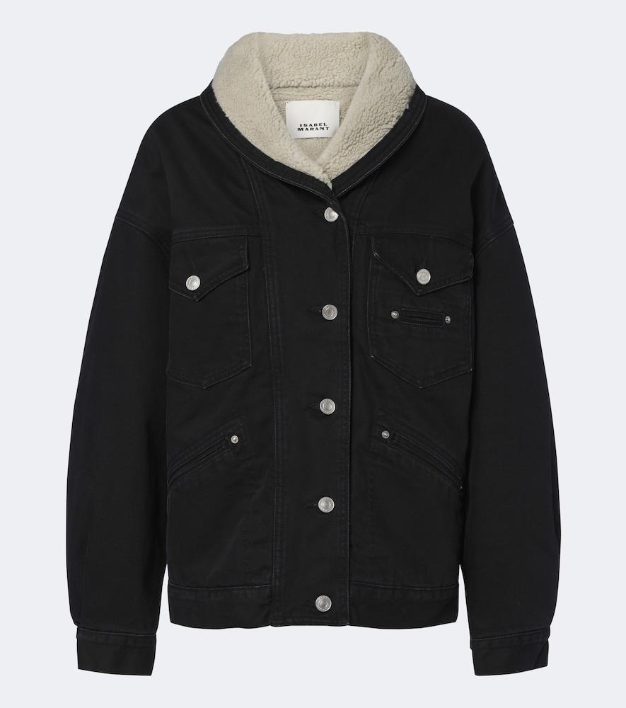 isabel marant pimia fleece-trimmed denim jacket