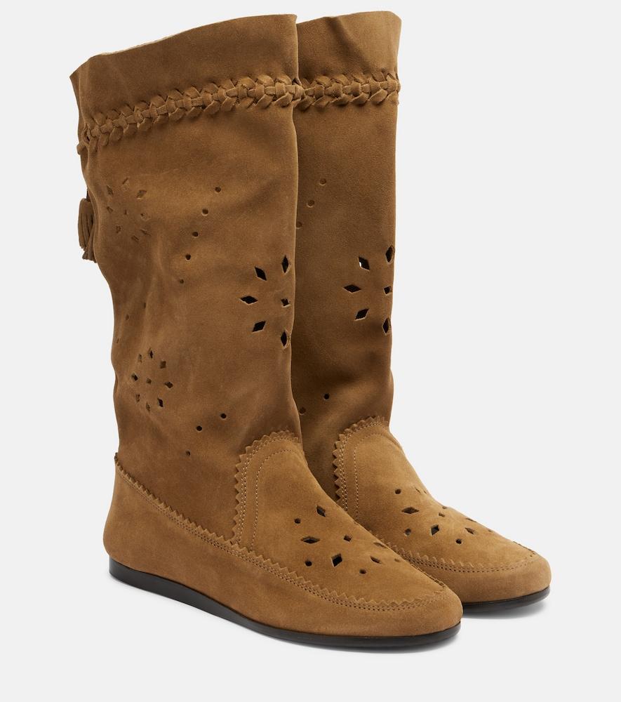 isabel marant welky laser-cut suede mid-calf boots