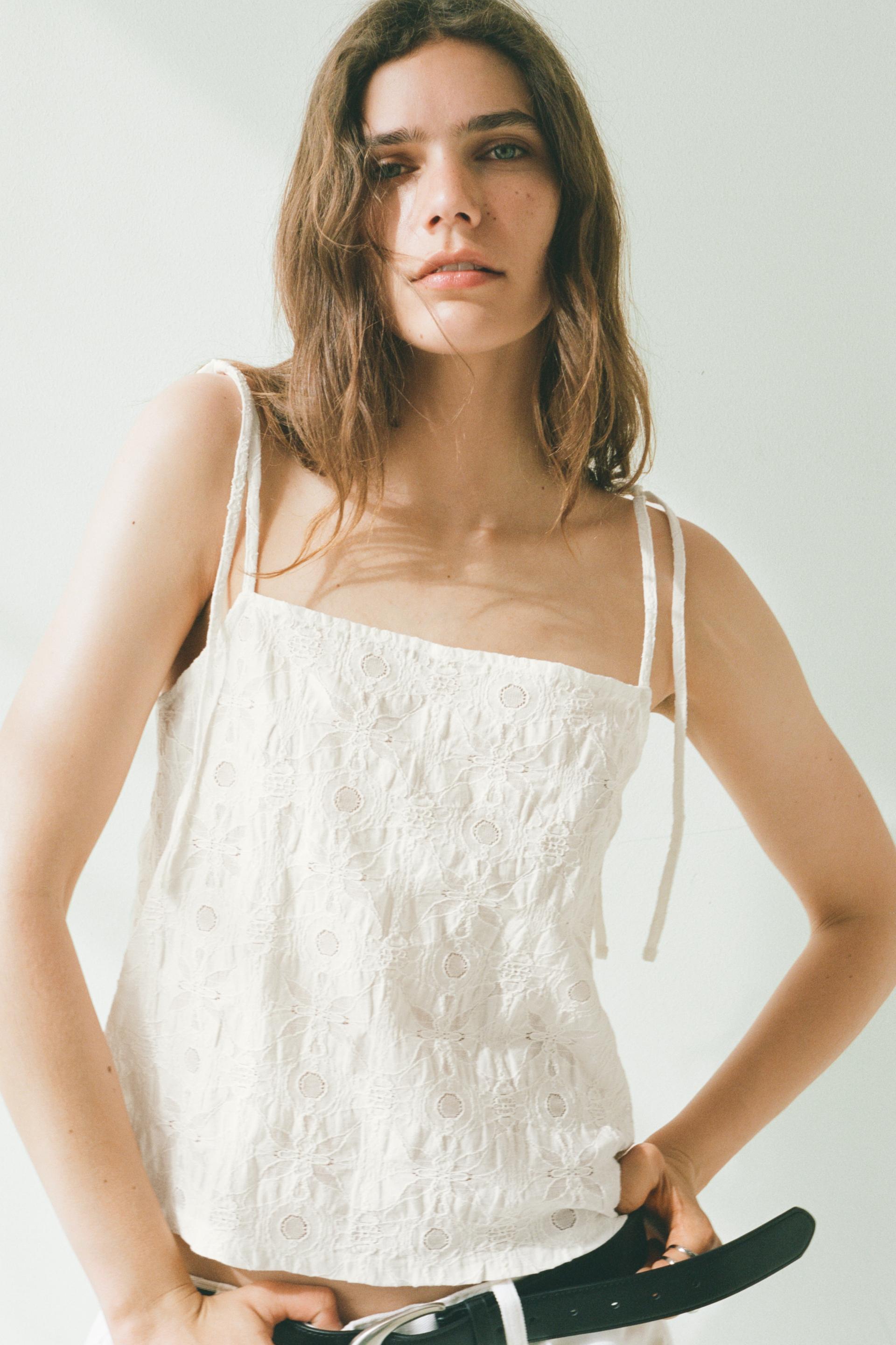 jacquard-weave tie shoulder strap top