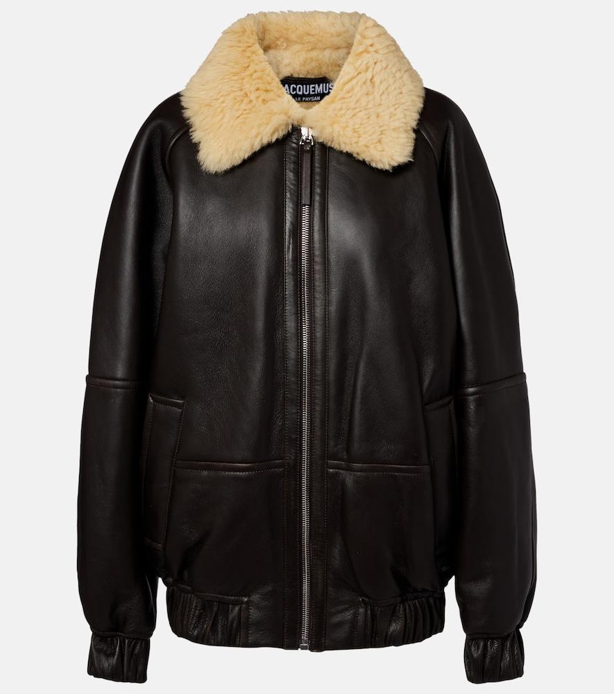 jacquemus bombardier shearling-trimmed leather bomber jacket