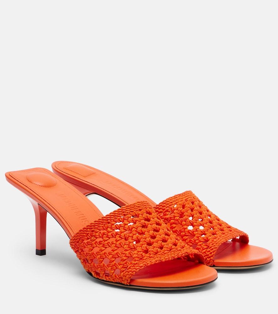 jacquemus cubisto woven raffia-effect mules