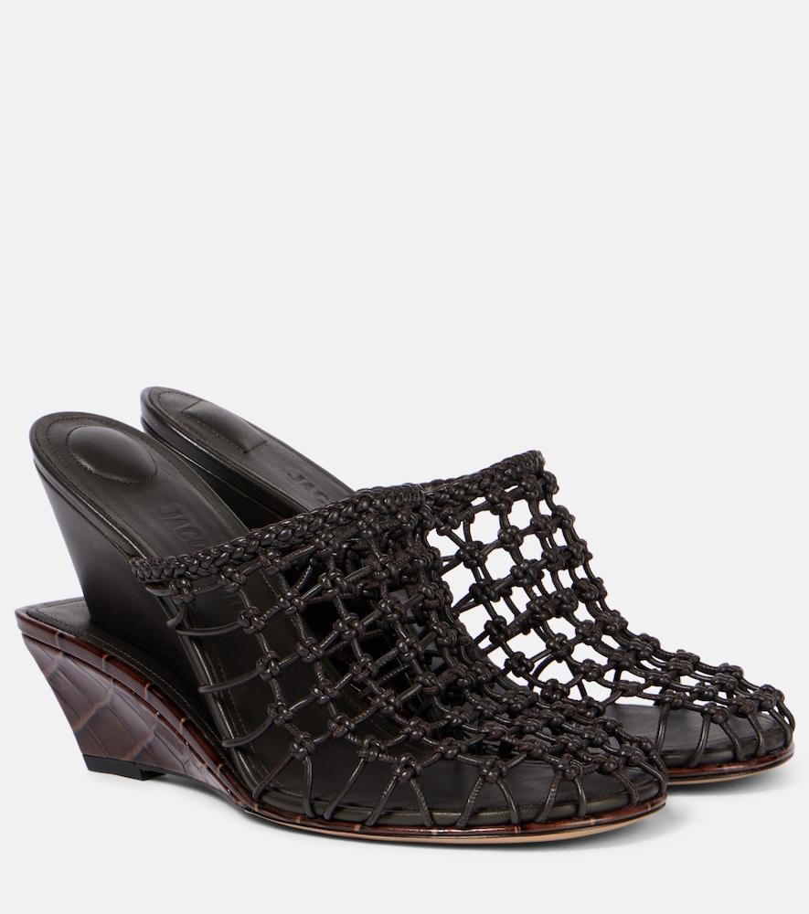 jacquemus double 110 woven leather wedge mules