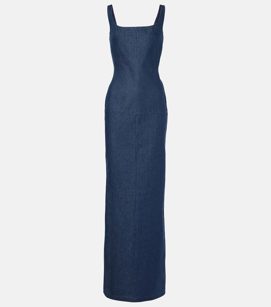 jacquemus la robe de-nîmes spoglio denim bustier dress