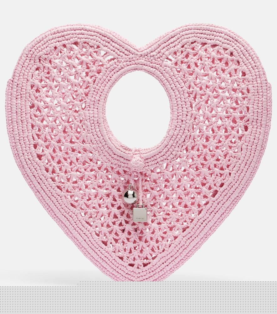 jacquemus spiaggia coeur small raffia top-handle bag