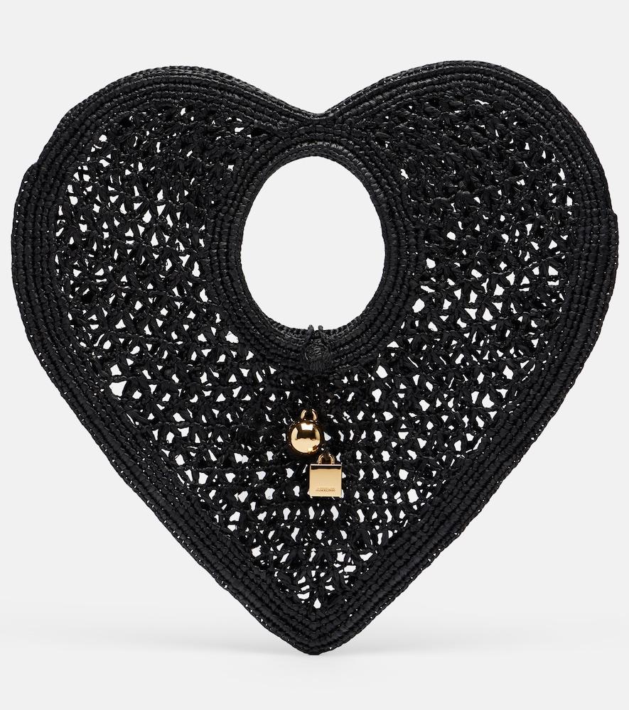 jacquemus spiaggia coeur small raffia top-handle bag