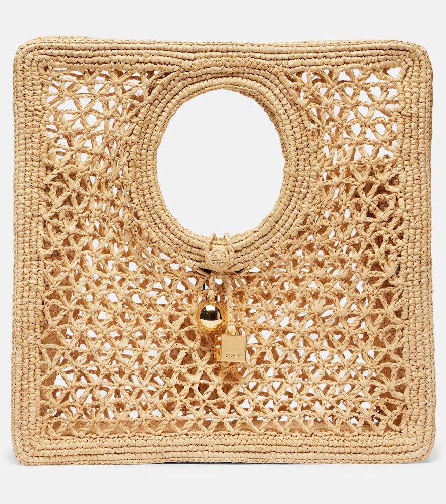 jacquemus spiaggia small raffia top-handle bag