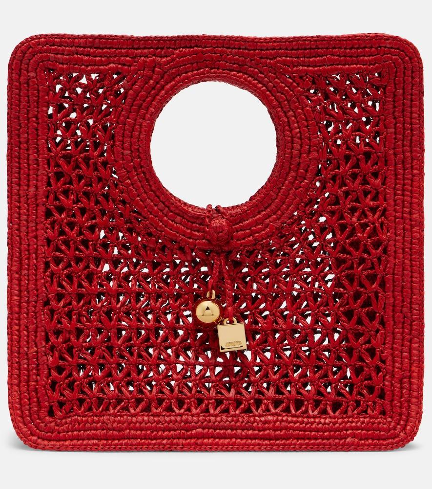 jacquemus spiaggia small raffia top-handle bag