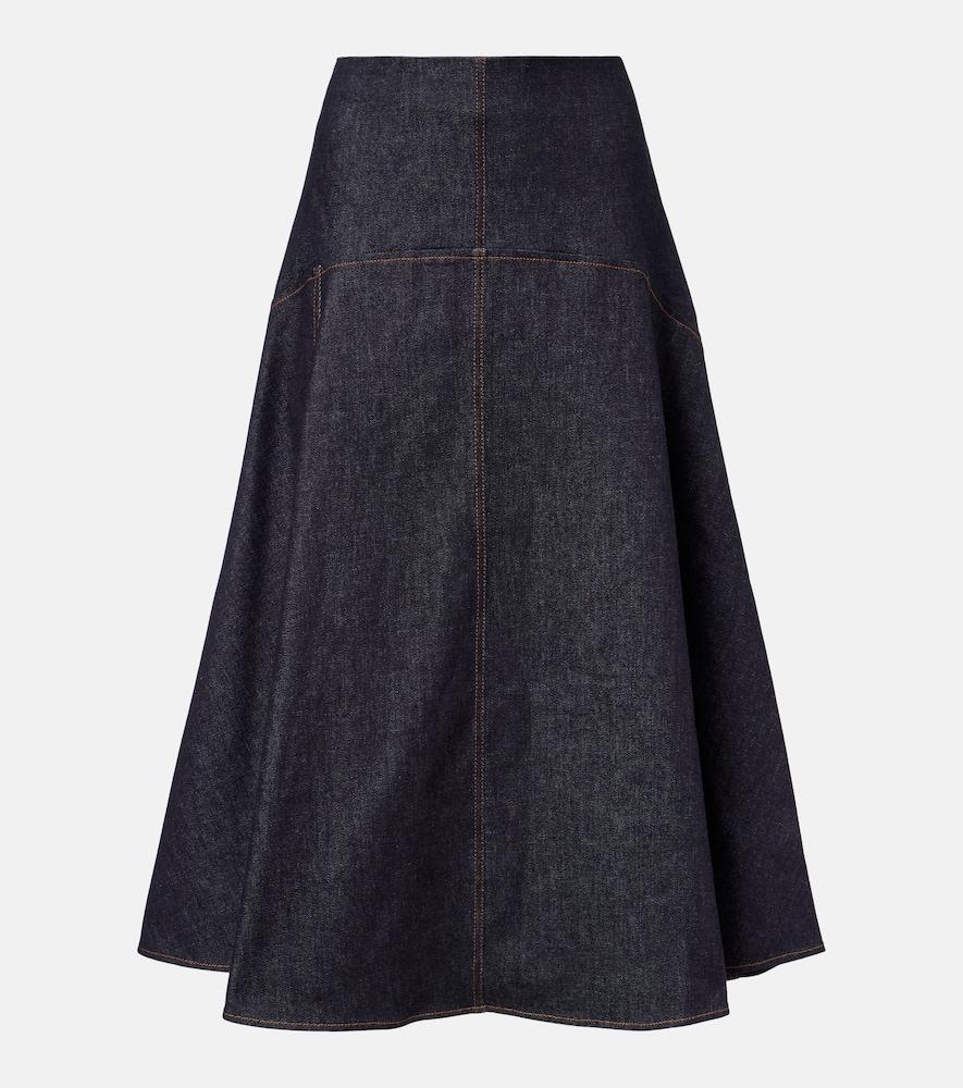 jacquemus triangle de-nîmes denim midi skirt