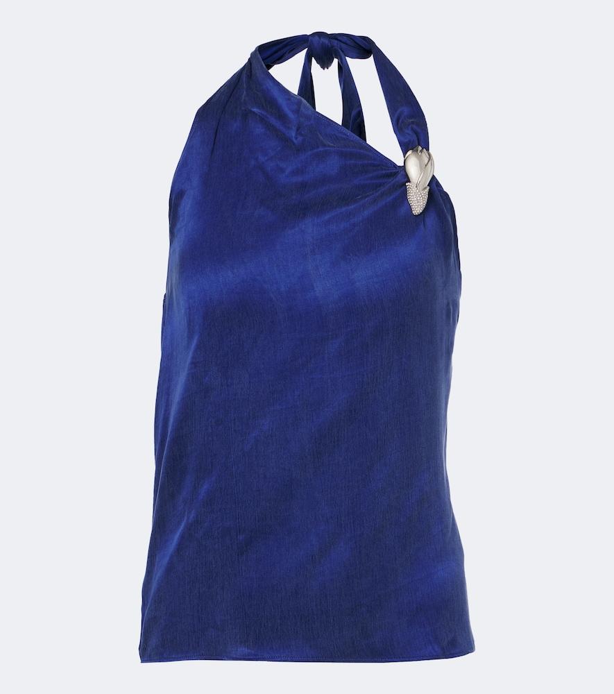 jacques wei asymmetric embellished halterneck top